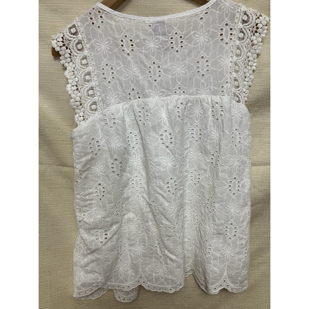 knox rose White Eyelet Cool Summer Boho Lace Cotton Cap Sleeve Top Size small - Picture 6 of 7